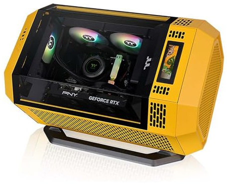 Caja De Ordenador, Caja De PC Gaming De Torre Media M-ATX/ITX - Puertos Frontales USB 3.0/Tipo-C - Panel Panorámico De Cristal Templado - Incluye Pantalla LCD De Expansión De 3,9 Pulgadas