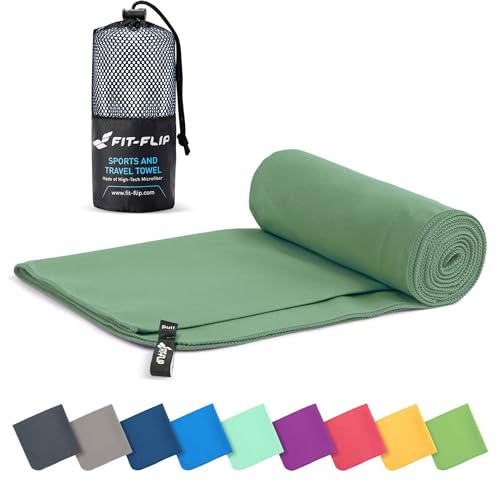 Fit-Flip microfiber handduk - kompakt, ultralätt och snabbtorkande microfiberduk – en perfekt resehandduk, sporthandduk och strandhanduk – handdukar för camping (80x160cm olive)