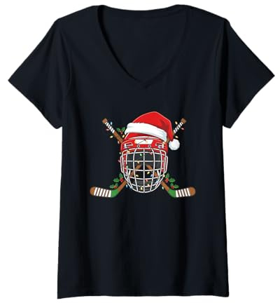 Mujer Casco de Hockey sobre Hielo de Navidad de Papá Noel para Hombres, niños y Adolescentes Camiseta Cuello V