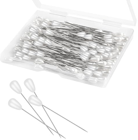 100 stycken stift med huvud stor, 5,5 cm stift långa, vita konstgjorda pärlor synålar, tårdroppe pärla bukett, pärlnålar för sömnad, hantverk hantverk, bröllopsdekorationer (med låda)