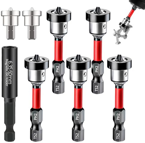 Lot de 8 Embout Visseuse Placo PH2 Magnétique (1 Tige Adaptatrice + 2 Forets),1/4 Tige Hexagonale Magnétique Porte-embout avec Butée Profondeur, Embout Placo Pour Plâtre Et Bois