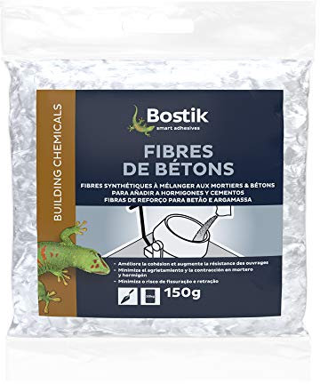 Bostik - Fibre di calcestruzzo sintetiche per malta e calcestruzzo - Riduzione del Rimozione e dei Rischi di Crepa - Miglioramento Resistenza al gelo - Borsa da 150 g