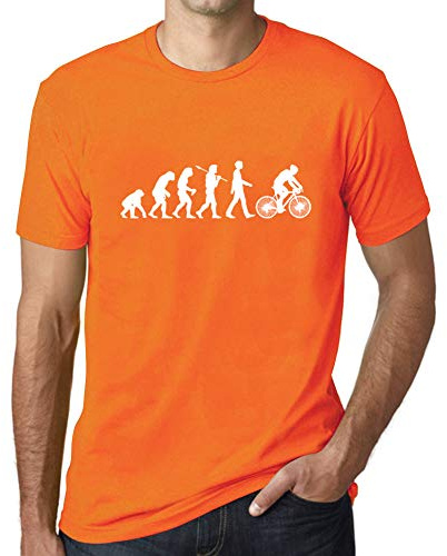 Camiseta Estampada para Hombre Evolución del Ciclismo – Evolution of Cycling – T-Shirt Vintage Manga Corta Regalo Original Cumpleaños Diseño Gráfico Moda Naranja S
