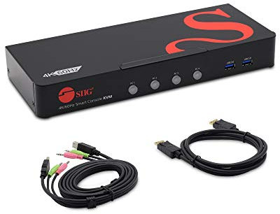 SIIG 4K DisplayPort 4-Port KVM Switch with Audio and Microphone, DP 1.2 4K60, USB 3.0 x4, USB 2.0 x2, Cables Included, Hotkey Control, TAA Compliant, ESD Protection, Metal housing (CE-DP0G11-S1)