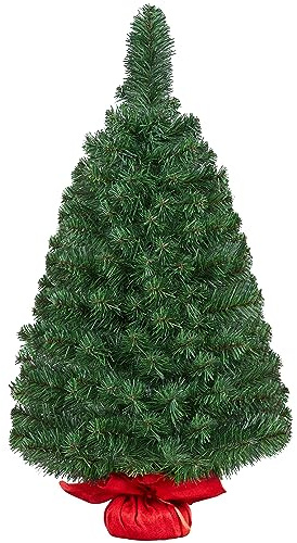 Yaheetech 1Pcs Artificial Christmas Tree with Concrete Base, 3ft, Green | 90cm Tabletop Christmas Tree | With 96 PVC Tips & Cement Base | Holiday Decorative Tree