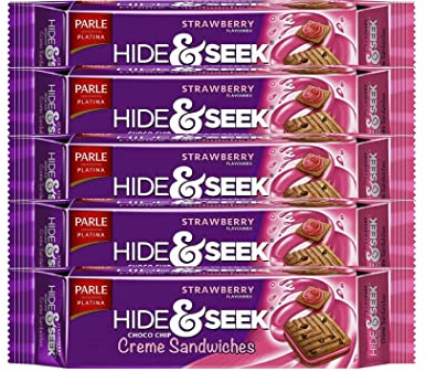 Parle Hide & Seek Fab Strawberry 112 g (lot de 5) – Combinaison de goût et de santé – Arôme fraise – Sans conservateurs ajoutés – Cookies sandwich – Fabriqué avec le meilleur chocolat au monde