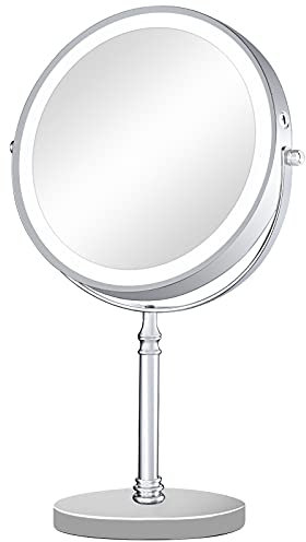 ACOLAR Kosmetikspiegel Beleuchtet mit 1X/10X Vergrößerung und Dimmbaren Helligkeiten,Wiederaufladbar Doppelseitiger Makeup Schminkspiegel 360° Schwenkbar für Zuhause