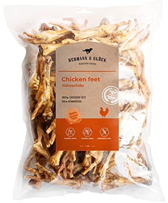 Premium Naturliga Hundgodis, Munhygien, Torkade Kycklingfötter för Hundar, 1 kg/2 kg Spannmålsfri Sylt och Lycka