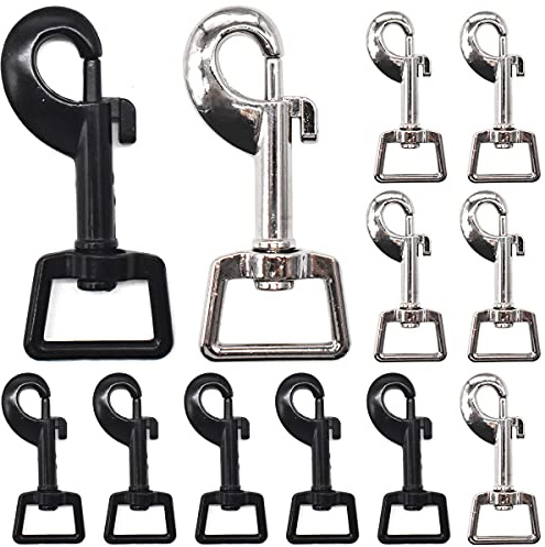 Bolzen Karabinerhaken,RoadLoo 12 Stücke Karabiner Haken mit Drehgelenk Wirbelauge Schnapphaken Bolzenkarabiner Gedreht Scherenkarabiner für Hundehalsband Eimer Hängematte Pferd Tack