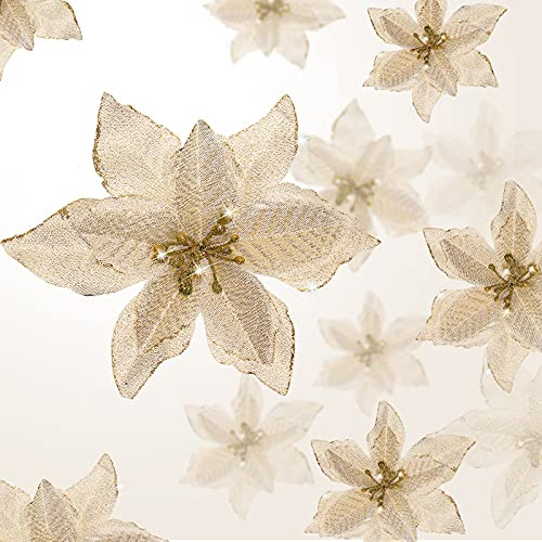 WILLBOND Weihnachtsstern, Glitzer, künstliche Blumen, Pailletten, Hochzeit, Ornamente, Spanien, Weihnachten, Silvester (Gold, 24)