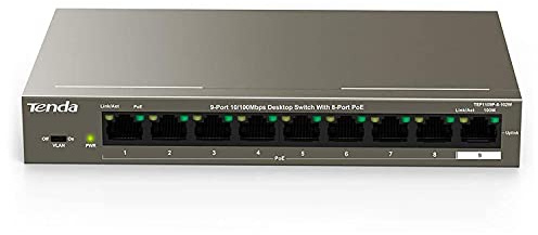Tenda TEF1109P-8-102W 9-Port 100Mbps Ethernet Network Switch With 8-Port PoE 102W, VLAN Port, 6kV Lightning Protection, Ethernet Splitter Works with IEEE 802.3af/at, Transmission Distance up to 250m