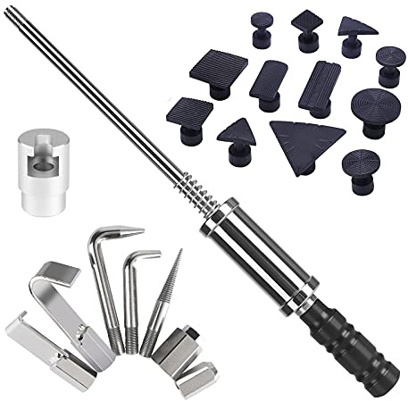 DRAMLOR Paintless Dent Repair Kit, Heavy Duty Dent Puller Tool Paintless Car Dent Repair Tool with 12pcs Auto Body Tools Tabs and 8pcs Dent Puller Screw Tip