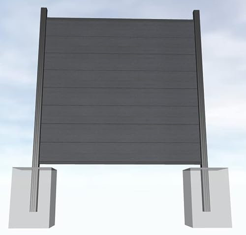 Gartenwelt Riegelsberger WPC Steckzaun Sichtschutz Zaun Gartenzaun co-extrudiert Komplettset | 4 Zaunelemente 180x180cm basalt-grau + 5 Pfosten anthrazit | zum Einbetonieren