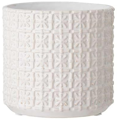 Nordring Retro Übertopf Vintage Pflanztopf für Zimmerplanzen Blumentopf Cross M (12,5 cm ø), weiß, Keramik