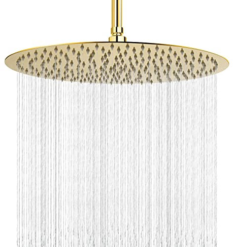 NearMoon Regenduschkopf, ultradünnes Design, druckverstärkend, tolle Erfahrung, hoher Durchfluss, Edelstahl-Regenfallkopf (40,6 cm, Chrom-Gold)