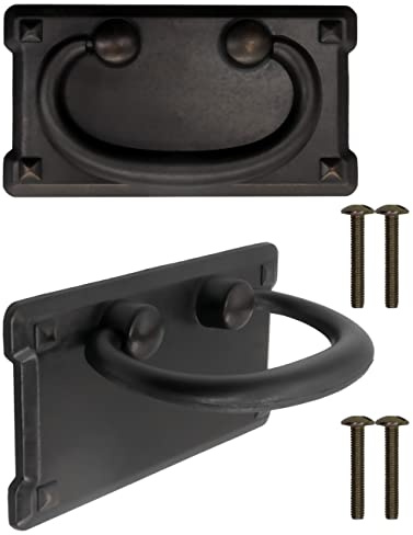 Fuxxer 2x Klappbare Eisen-Schubladengriffe, Antik Schwarz Vintage Design, 95x52mm