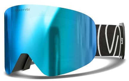 ShadyVEU Snowboard Ski Anti Fog TPU Adjustable 100% UV400 Magnetic Interchangeable Lens Snow Goggles (Blue Blizzard)