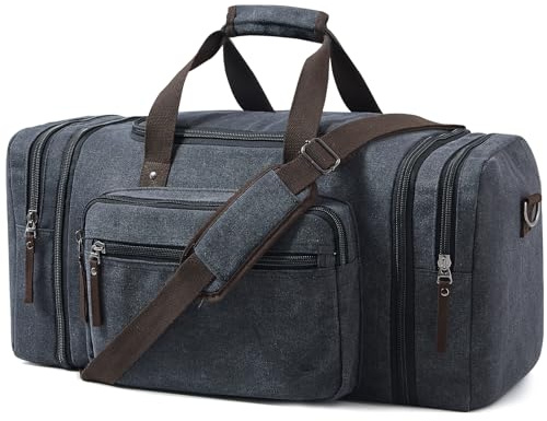 Erweiterbare Reisetasche 55L, Kompakte Sporttasche Herren Damen, Robuste Stofftasche für Reisen, Fitness und Business, Handgepäcktasche (Dunkelgrau)