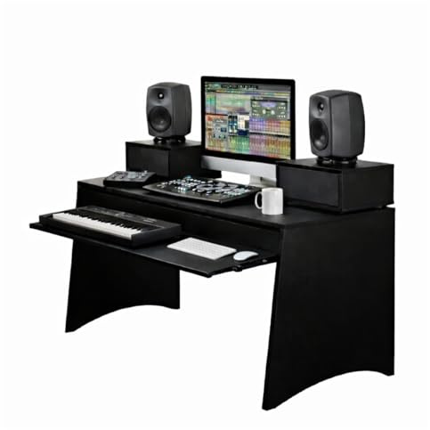 Gear4Music Modulares Musikproduktions-Studio-Pult, schwarz | Für Heimstudio-Musiker und Produzenten, modulares Design, ausziehbare Keyboard-Ablage, Kabelmanagement, robust