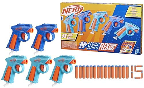 Hasbro Nerf N Series, Party Pack con 5 Blaster Giocattolo e 15 Dardi Nerf N1 Ufficiali, Per Bambini e Bambine da 8 Anni in Su, Ottima Idea Regalo, Blu e Arancione