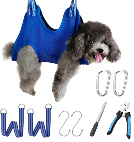 OVTEXZOG Hundepflege-Hängemattengeschirr, Hundetragehilfe zum Krallenschneiden, hängende Hängematten-Rückhaltetasche für Hunde zum Krallenschneiden/Krallenpflege (Extra Klein 6KG Max/Blau)