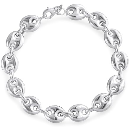 Bling Jewelry Pulsera Unisex De Cadena Marinera Hinchada De Eslabones De Ancla Náutica De Plata Esterlina .925 Para Mujeres Y Hombres De 9 Mm De Ancho Y 8 Pulgadas De Largo