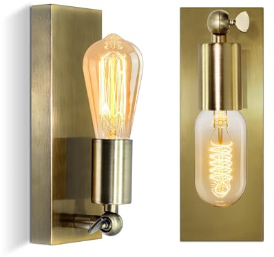 2 Pezzi Lampada da Parete Orientabile in Metallo, Retangolo in Bronzo Applique da Parete Interno Vintage, E27 Faretti da Parete, Faretto da Muro Industriale, Illuminazione Interna, Senza Lampadine