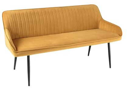 Sitzbank TURIN - 160cm - senfgelb - Samt Metall-Beine Armlehnen | montiert geliefert, hohe Belastbarkeit, hoher Komfort, Ziersteppung, Retro Design, vielseitig einsetzbar, angenehme Haptik