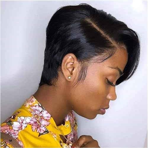 Pixie Cut Lace Front Schwarz Echthaar-Perücken mit Pony 13X4 Lace Front Perücken Short Bob Straight Echthaar-Perücken für schwarze Frauen