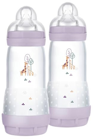 MAM Biberon Easy Start 320 ml (Set da 2), Kit da 2 biberon anticolica per allattamento, Riduce le bolle d'aria e il rischio di coliche, Accessori neonati 4+ mesi con tettarella misura 3, Lilla