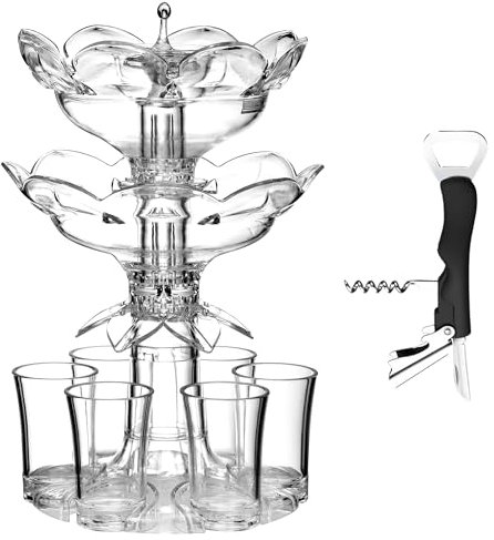 ALEVMOOM 6 Shot Dispenser and Holder Updated Acrylic Double-Layer Wine Dispenser Liquid Beverage Separator for Parties Bars with Multi-Function Bottle Opener