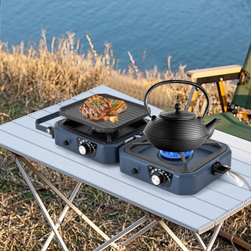 Réchaud à gaz 2 en 1 avec adaptateur et plaque de cuisson - Pliable - Mini réchaud à essence portable - Pour le camping et la randonnée