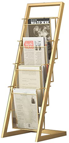 Zeitschriftenständer in Gold-, Weiß- und Schwarztönen, Zeitschriftenhalter für Wohnzimmerbücher, bodenstehende Aufbewahrungsständer für kommerzielle Broschüren (Farbe: Gold)