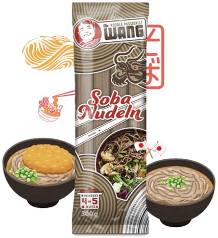 Mr. WANG Soba Tagliatelle 18 x 300 g – Tagliatelle di grano saraceno asiatiche per zuppe e piatti wok – Vegano – Preparazione rapida