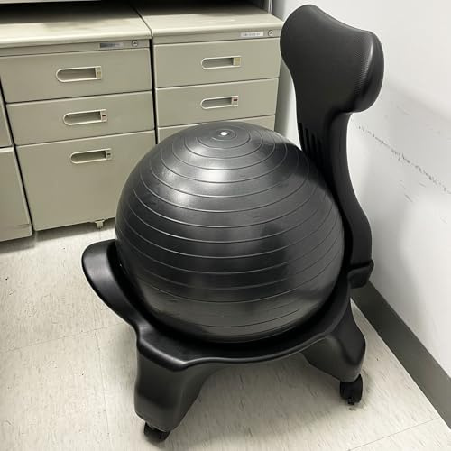 Innovz Chaise d'exercice de Bureau avec Ballon D'équilibre, Chaise de Yoga avec Support Ergonomique pour Une Bonne Posture, Siège à roulettes avec Boule de Confort et de Stabilité pour Tous(Black)