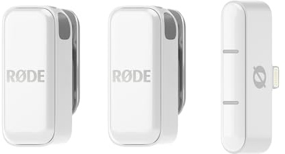 RØDE Trådlös Mikrofon - Kompakt Trådlös Mikrofon, Två Mikrofoner med Laddningsfodral för Smartphone Innehållsskapande - Lightning, Vit