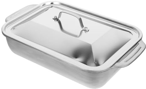 MAGICLULU Stainless Steel Roast Pan and Rectangular Fish Roaster Tray 41x24x7.5cm Lid Deep Home Kitchen Roasting Pan for Seafood Cooking and Serving