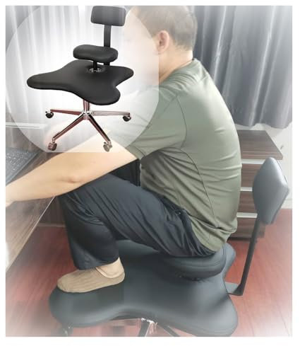 kniestuhl ergonomisch Rollbarer Meditationsstuhl mit Rückenstütze, schwarz, 47–56 cm hoch, verstellbarer kniender Schreibtischstuhl für übergewichtige Erwachsene, ergonomische Stühle mit gekreuzten Be