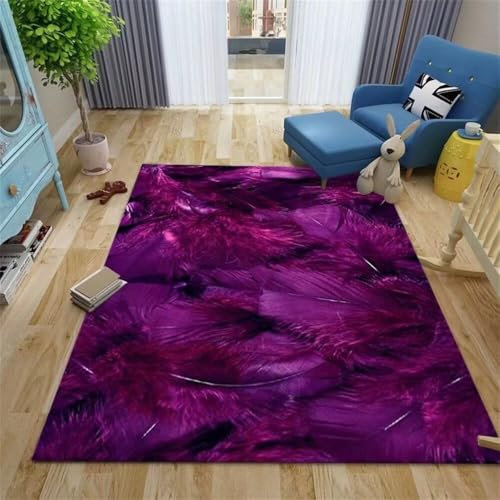 RUGMRZ Flur Teppich Arbeitszimmer 90x150CM kuschel bettumrandung Lila Großer pflegeleichter mit Federmuster