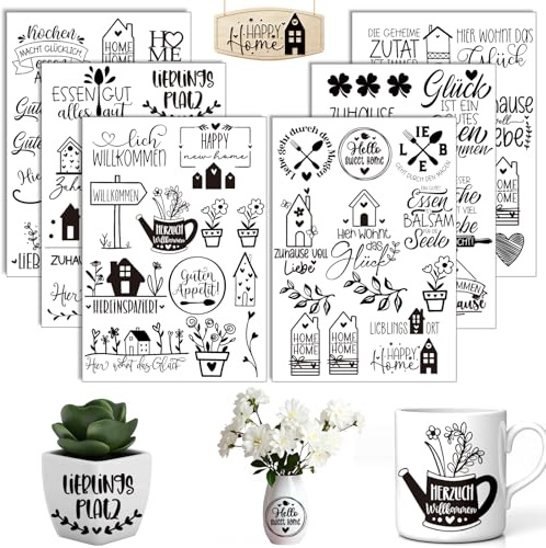 Rub On Sticker Home 6 Stück A5 Aufkleber Familie & Zuhause(Home) | Transferfolie für Möbel, Glas & Holz, DIY Deko, Scrapbooking & Basteln, Geschenk Idee für Einzug & Zuhause