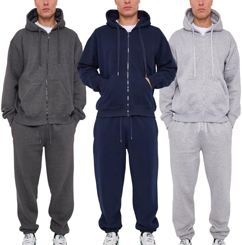 LABEL APPAREL Mens Tracksuit Activewear Set Fleece Zip Up Hoodie Top Gym Sports Cuffed Joggers Bottoms Long Sleeve Sweatshirts Elasticated Waist Sweatpants Pluse Size (Grey 3XL)