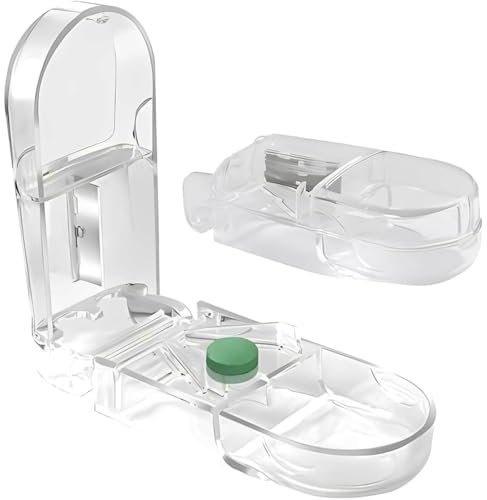 MEXRUMI Tablettenteiler Für Große Und Kleine Tabletten Für Tabletten-Vitamin-Medizin Medikamententeiler Mit Aufbewahrungsfach,Teilt Pillen Exakt(Weiß)