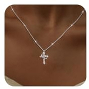 Collier Croix avec paver Couronne pour Femmes,avec Couronne Tournante,pendentif croix,Pendentif en argent 14K avec Zirconium,Collier Croix Chrétienne,Cadeau Religieux pour Toutes Occasions（45+5CM）