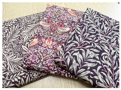 Fat Quarter Fabric Bundle - William Morris Damson Purple - Bird Floral Print Craft Fabric Material