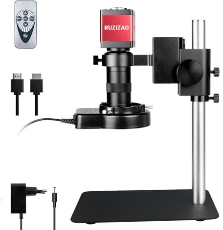 RUZIZAO Digital Mikroskop, 13MP 1080P Industrie Mikroskop mit Metallfuß, HDMI/VGA, 130X HD Objektiv, 56 Einstellbare Ringlichter, Schweißen Elektronik Reparatur Microscope für Erwachsene