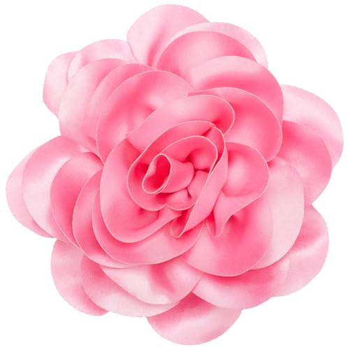 CREATCABIN Broche de Flor de 20cm, Broche de Camelia Extra Rosa para Ropa, Broche de Solapa de Tela Satinada Extraíble para Mujer, Accesorios para Vestidos, Bodas, Fiestas, Banquetes, Trajes, Regalo