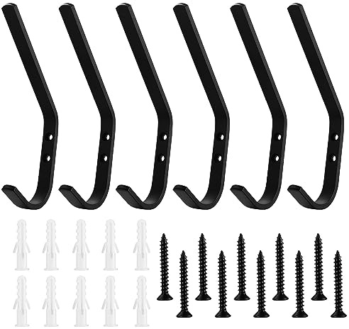 SiGuLiKeJi 6 Stk Kleiderhaken Garderobenhaken Schwarze Einzeln, groß Metall Wandhaken zum Schrauben Schwarz, für Garderobe Hut Metall Jackenhaken, Küche Badezimmer Wohnzimmer Schlafzimmer