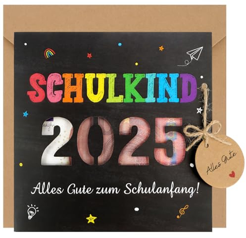 BETESSIN Geldgeschenk Einschulung Junge & Mädchen - Schulkind 2025 Karte mit Umschlag - Geldgeschenke Verpackung zum Schulanfang - Einschulung Geschenk für Mädchen & Jungen