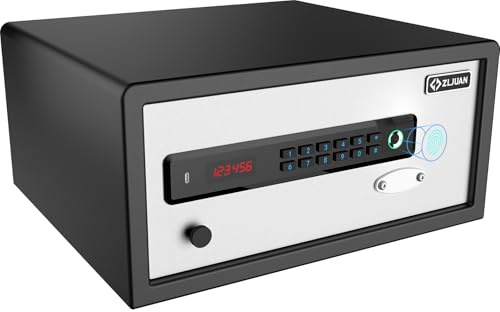 Z ZLJUAN Hotel Safe 1.1 Cubic Feet Home Safe Personal Document Steel Security Safe with Hotel-Style Biometric Lock/Digital Electronic Lock/Key Lock (White)