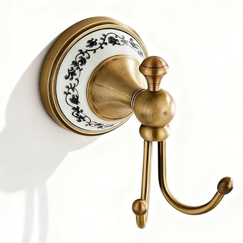 NEWRAIN Coat Hooks, Wall Mounted Antique Brass Towel Holder, Heavy Duty Screw-in Towel Hook for Kitchen, Bedroom,Hotel,Pool,Coat